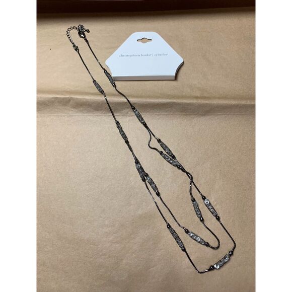 Christopher & Banks Black and Rhinestone Double Layer Necklace Sparkle Cute EUC - Picture 1 of 3